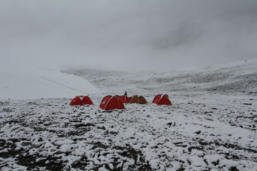 The basecamp in snow, late August 2014.